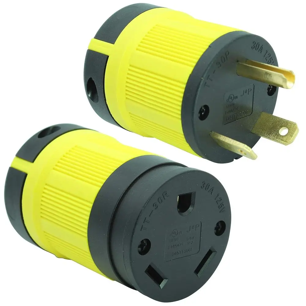 

Комплект: вилка и розетка 30 А, NEMA TT-30P + TT-30R, 125 В, прямая вилка для прицепа RV, черный/желтый, промышленный класс