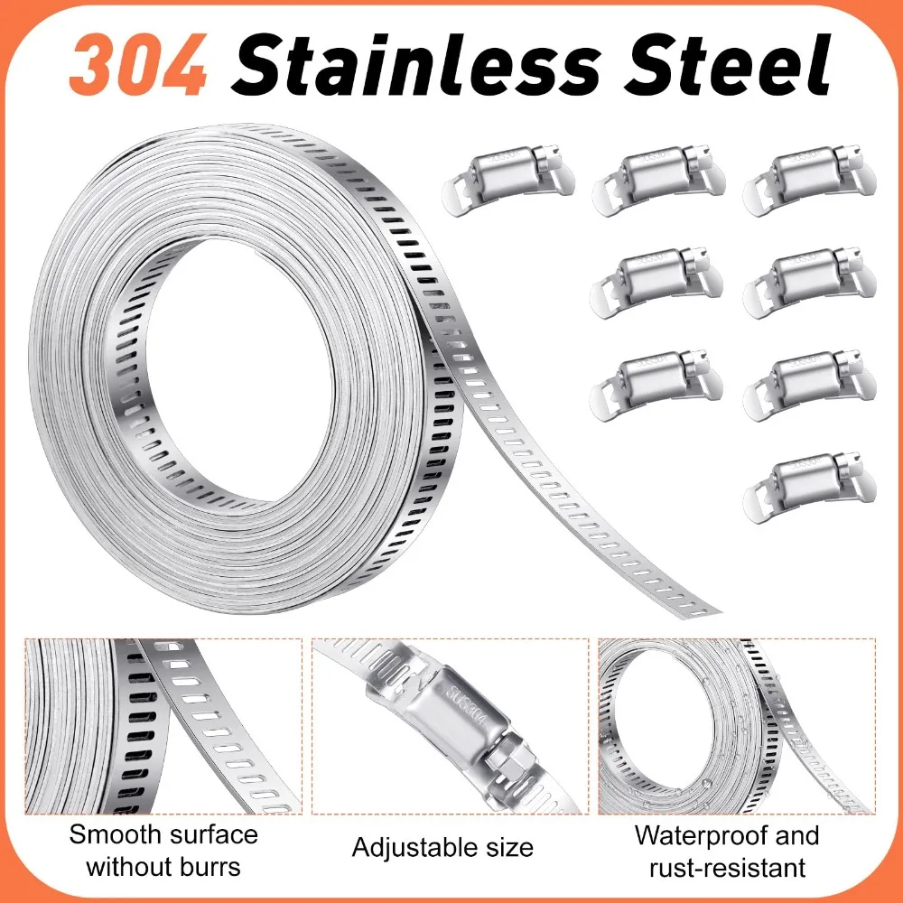 

Hose Clamps DIY 30m Metal Strap + 20 Fasteners Hose Clamps 304 Stainless Steel Adjustable Clamp for Pipe Automotive Mechanical