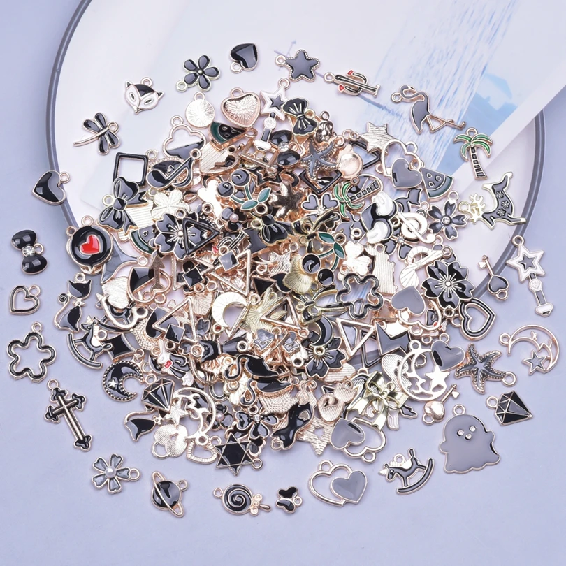 Mixed Black Enamel Charm Animal Moon Cat Mulitstyle Alloy Pendant Charm For Jewelry Making DIY Craft Bracelets Earring Material