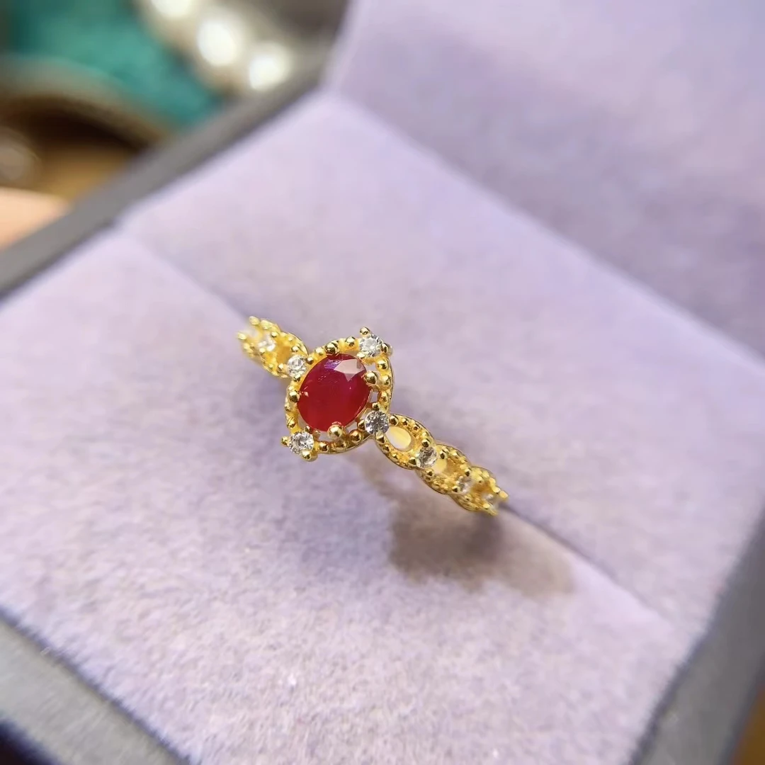 KJJEAXCMY High quality Gems Natural Ruby New Ring S925 Silver Inlaid Simple Women's Jewelry Support testing Birthday present