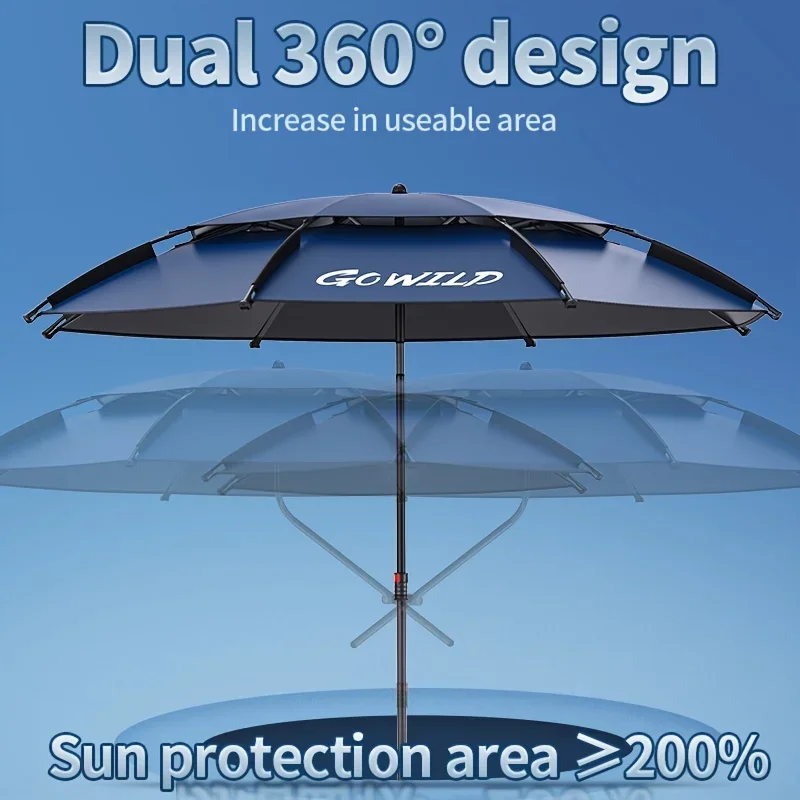 Dual 360° Extra-Large Outdoor Fishing Umbrella with Enhanced Stability - 16 Thick Wind-Resistant Ribs, Triangular Solid Design