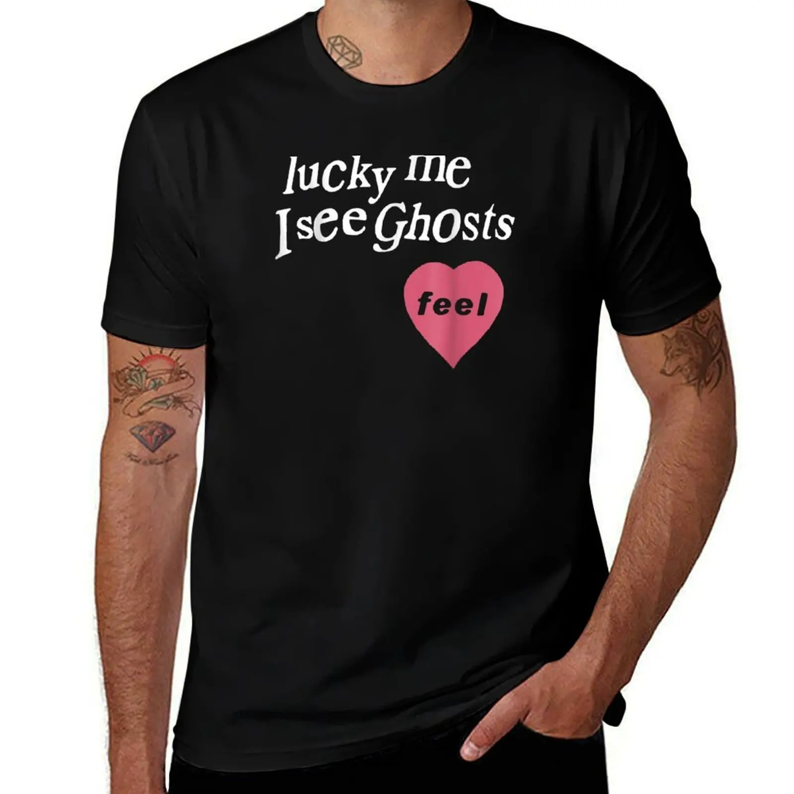 

Lucky Me I See Ghosts - Heart T-Shirt Holiday Vacation Tee Shirt