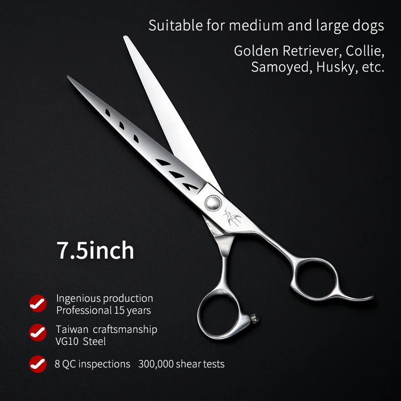 Crane Professional Pet Grooming Scissors Straight Scissors 7.5 Inch JP VG10 Steel Flat Shearing Tools Dog Scissors Hair Trimmer