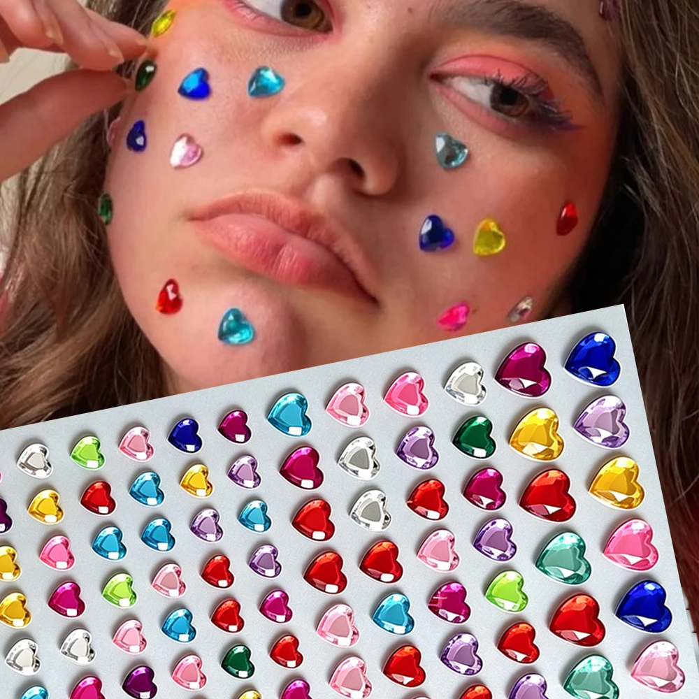 1Pcs Y2k Star Gemstone Glitter Face Makeup Tattoos Stickers 3D Colored Pentagram Bling Diamond Fake Tattoo Party Eye Body Decora