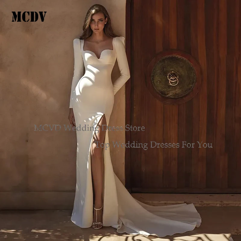 

Vintage Mermaid Wedding Dresses Sexy Side Split Backless Long Sleeve Bride Dress Women Wedding Party Gown Bridal Gown Customized