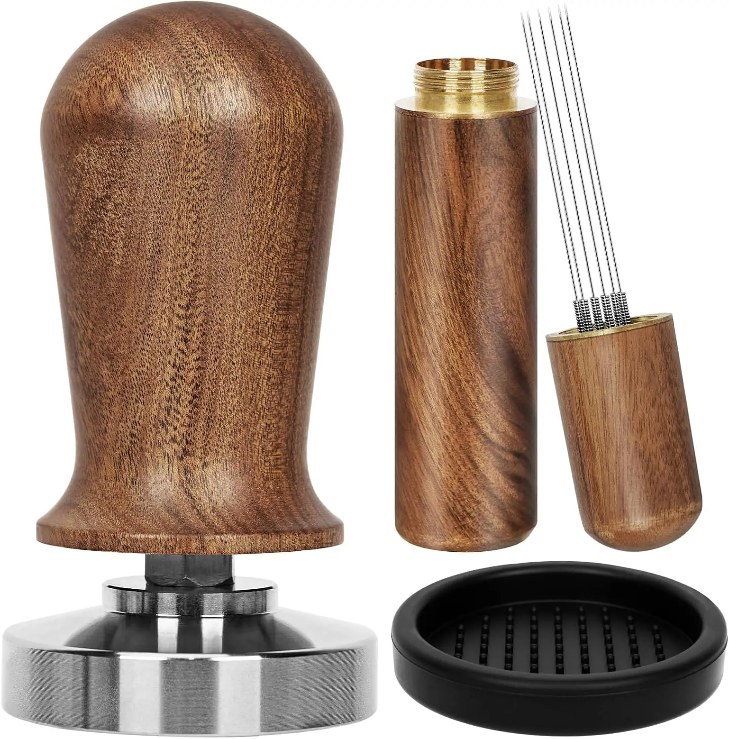 

51mm Espresso Tamper Set with 30lb Calibrated Spring, Silicone Mat, Stirrer, Wooden Barista Kit for Espresso Machine