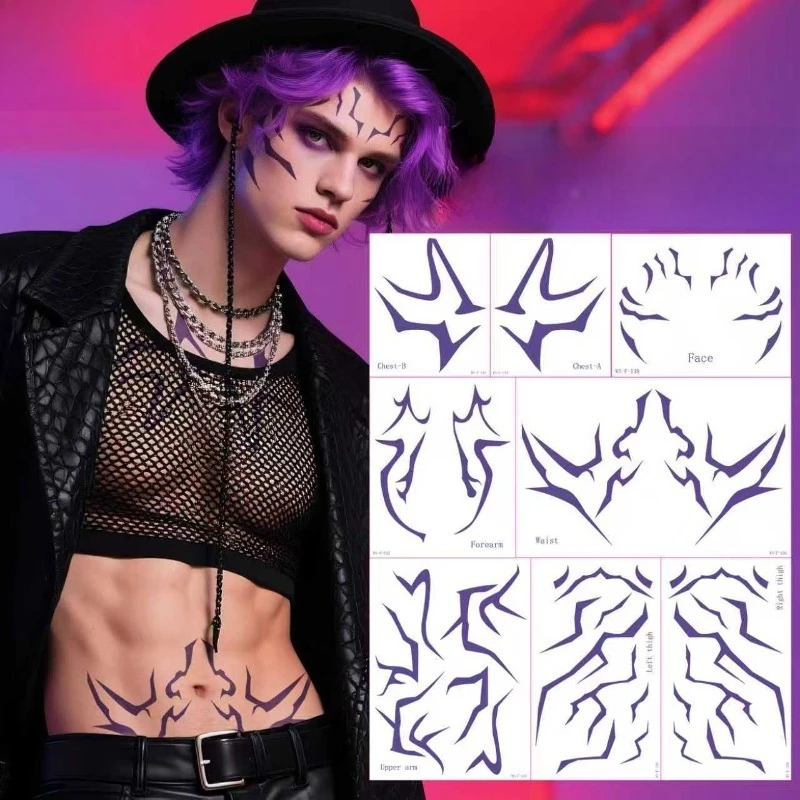 

Spooky Witch Full Body & Face Temporary Tattoo Set, Detailed Gothic Stickers for Halloween Cosplay Costume & KPOP Events