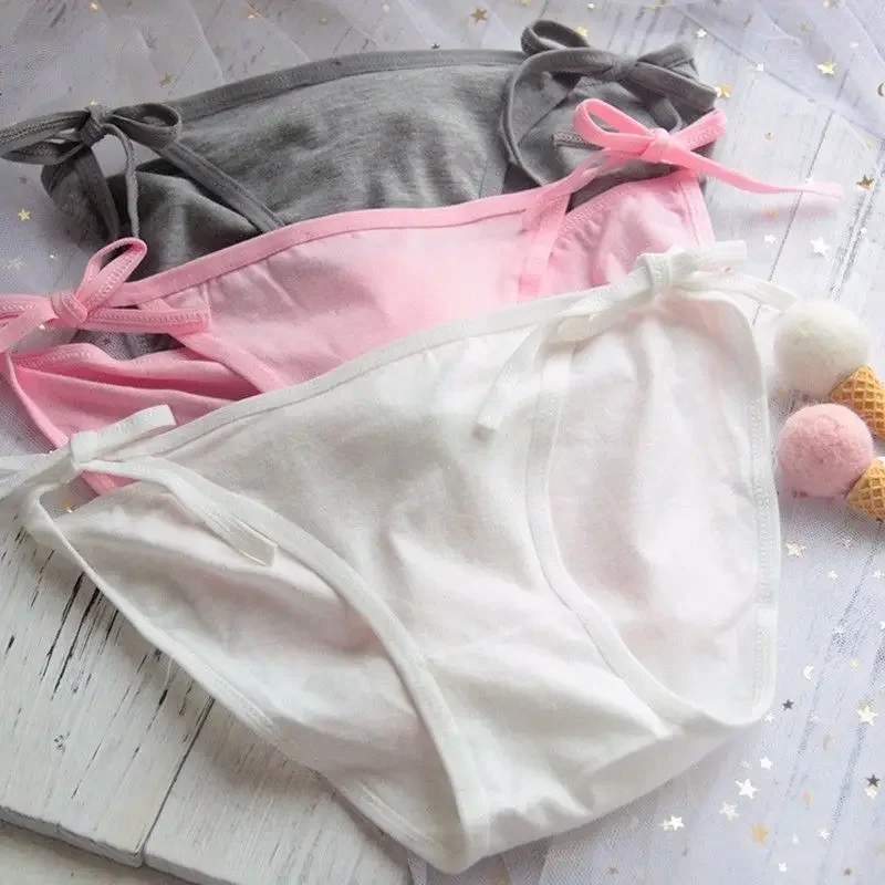 กางเกงชั้นในผ้าคอตตอนสำหรับผู้หญิงกางเกงในผูกเชือกข้างสุดเซ็กซี่สำหรับผู้หญิงหางกระต่ายน่ารักชุดชั้นใน