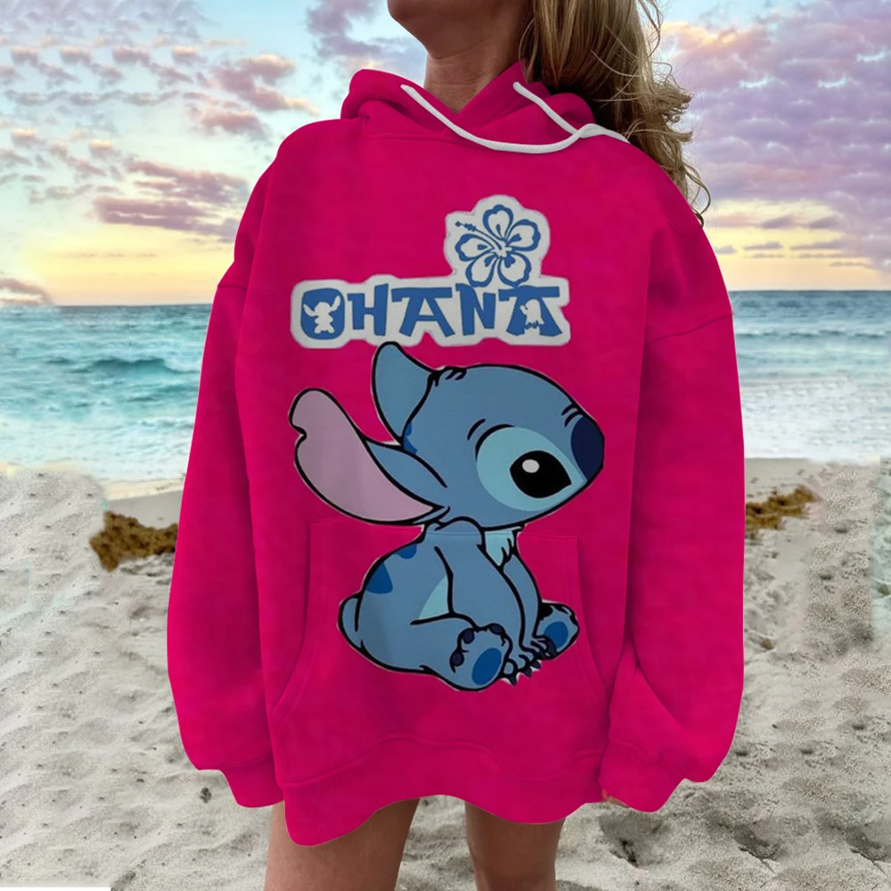 Stitch Hoodie Autumn Women's Cartoon Printed Short Sleeve Hooded Clothing Fashion Jacket Adult Daily Casual Streetwear