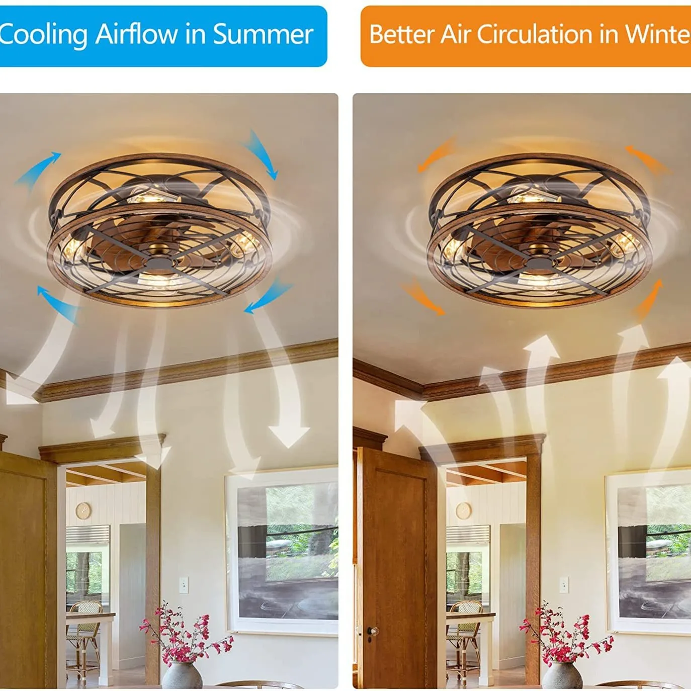 Retro Ceiling Fan Light American Style Chandelier for Living Room Iron Blade Bedroom Restaurant Electric Industrial Fan Light