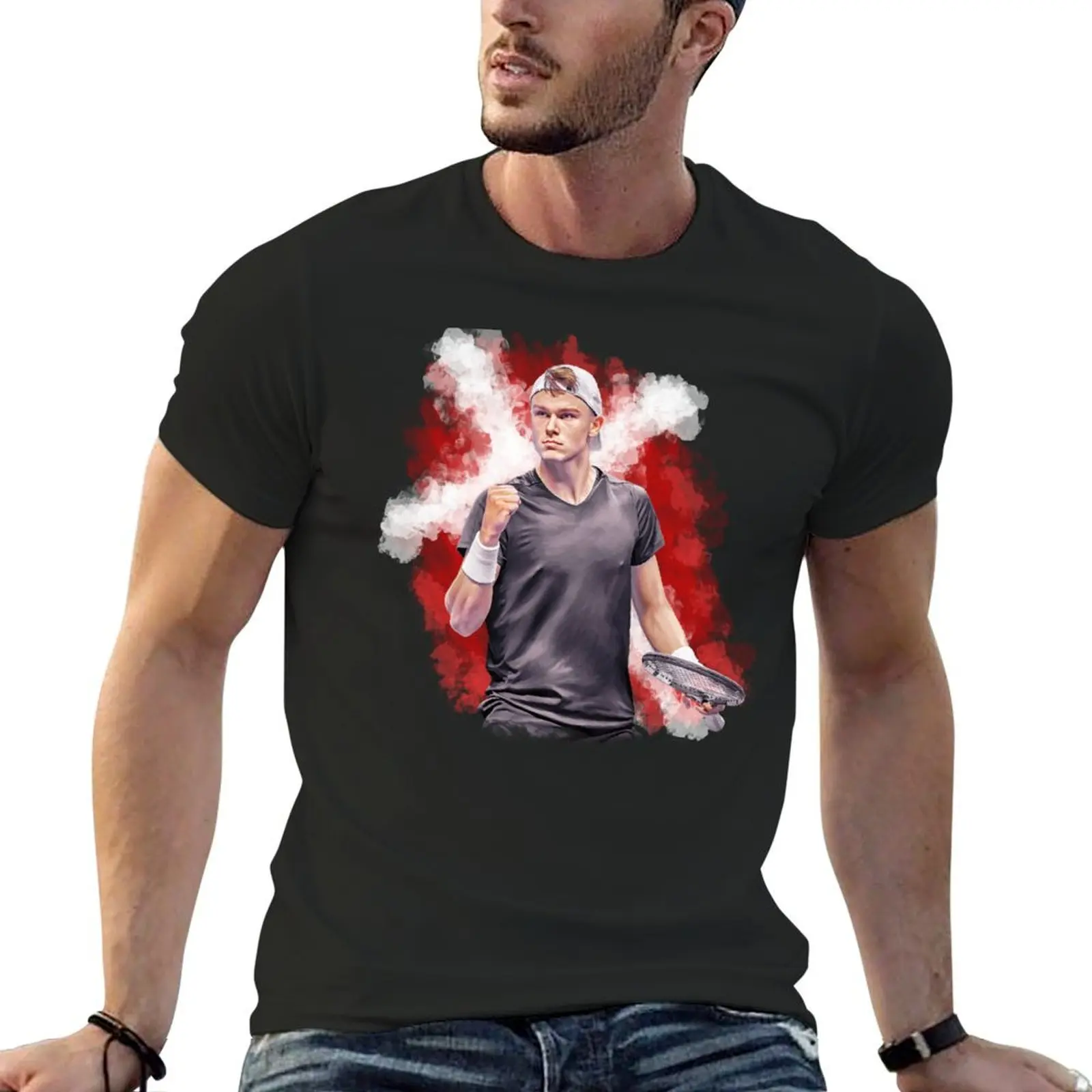 Holger Rune of Denmark come on gesture at ATP Finals 2023. Digital artwork print wall poster portrait illustration by Sa T-Shirt