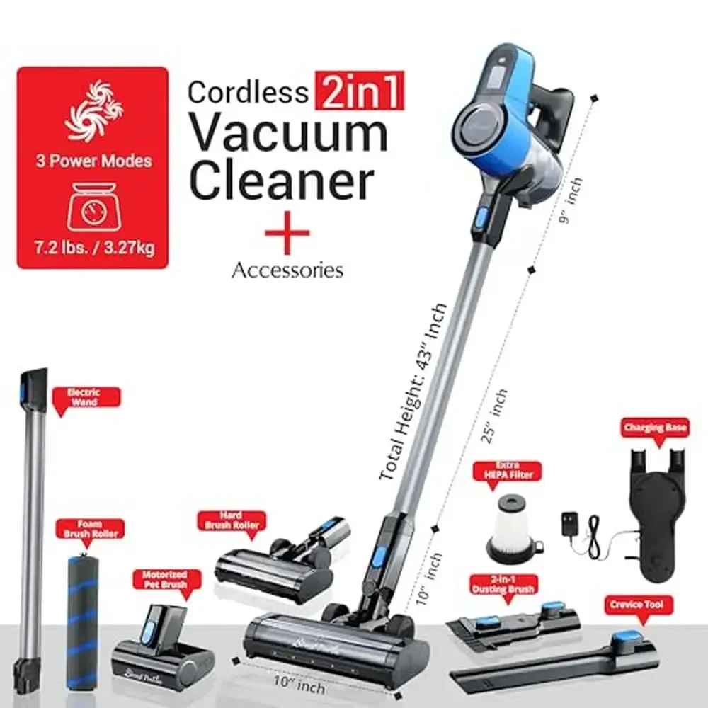 Cordless Stick Vacuum Cleaner ProFlex PetVac 2-in-1 Powerful Suction Motor Pet Hair Removal Multi-Surface Cleaning Portable &