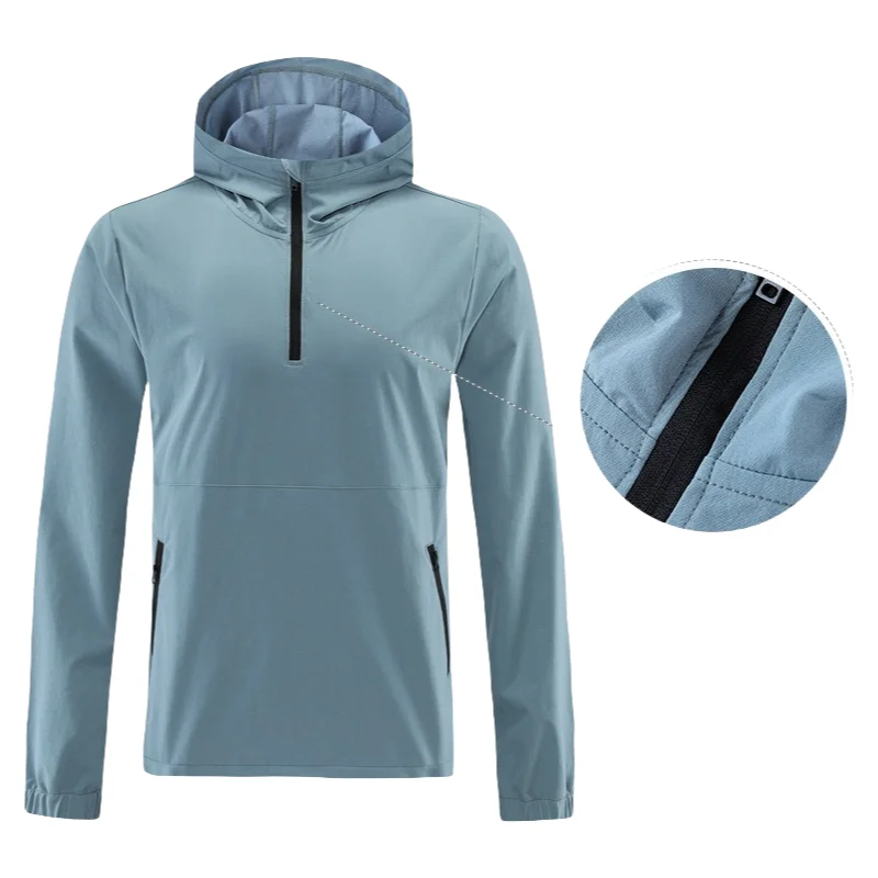 Autumn And Winter Men's Outdoor Casual Quick-drying Sports Jacket Hooded Half-zipper Woven Fitness Jacket