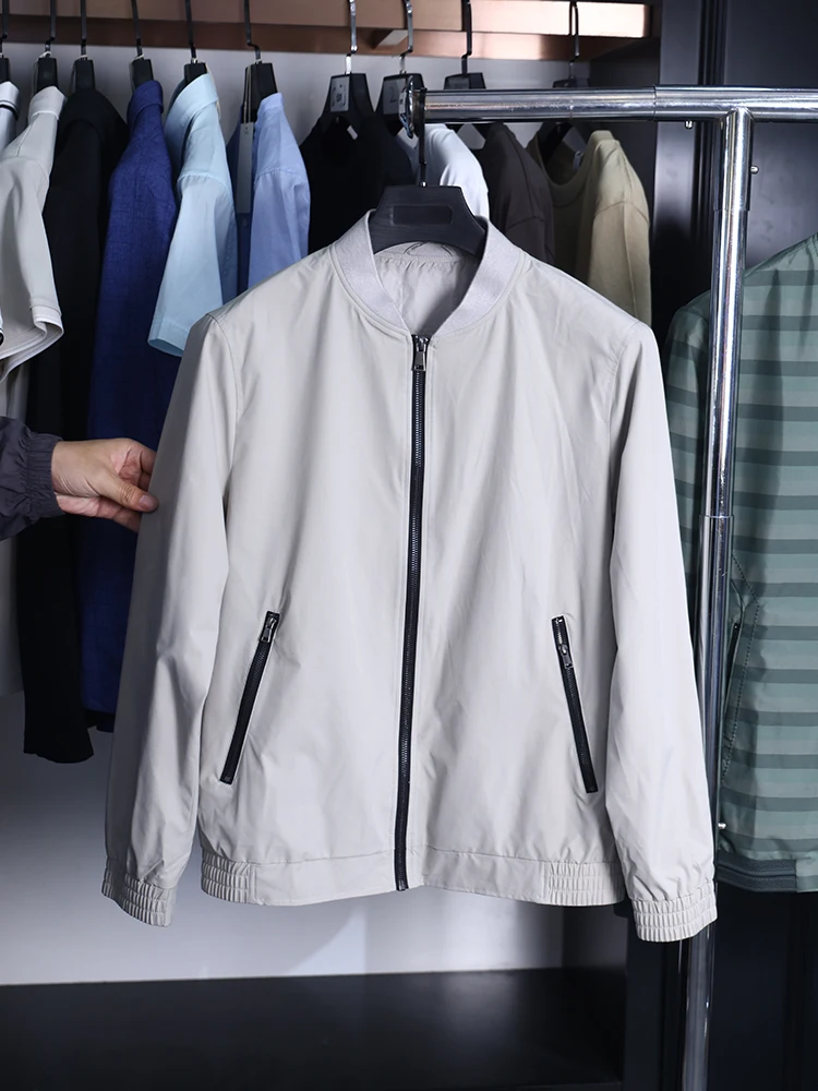 

Homesi Spring Autumn Men's Simple Collar Color Versatile Casual Jaet Top Polyester Fiber Long Sve Stand Fit