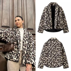 PB&ZA 2024 Early Autumn New Women's Fashion Versatile Long Sleeve Leopard Print Buttonless Slim Jacket