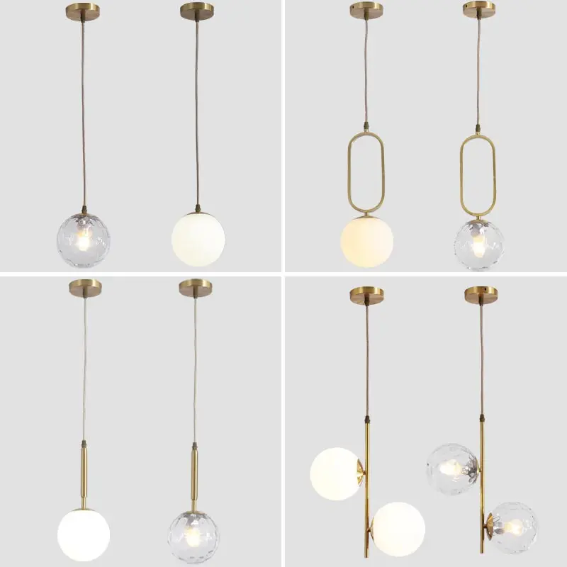 Modern Ceiling Pendant Lights Fixture Real Copper Led Hanging Lamps Kitchen Living Room Dining Room Decor Glass lampshade