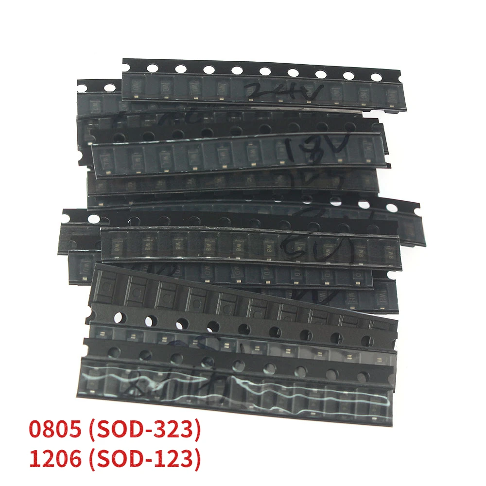 150pcs 1206 0805 Zener Diode Kit 15 Values SMD Sample Set SOD-123 SOD-323 Package 3.3V 4.7V 5.1V 5.6V 7.5V 8.2V 10V 12V 15V