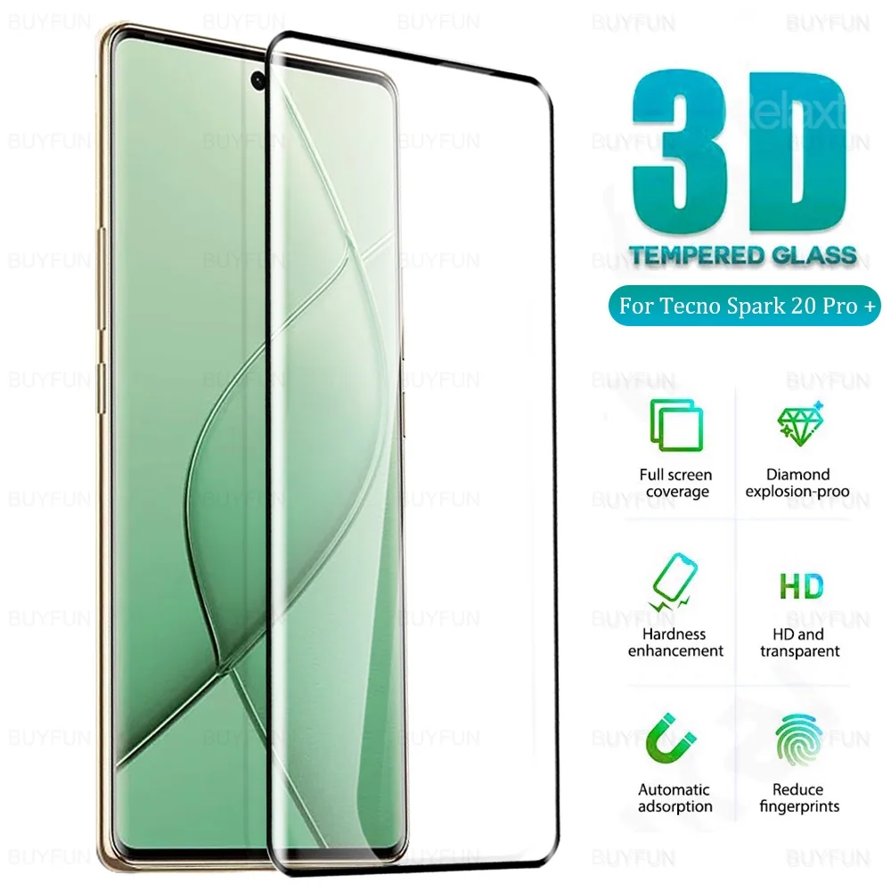 For Tecno Spark 20 Pro Plus Curved Tempered Glass Spark20 Pro+ 20Pro+ Protective Film Clear 3D Screen Protector Spark20pro+