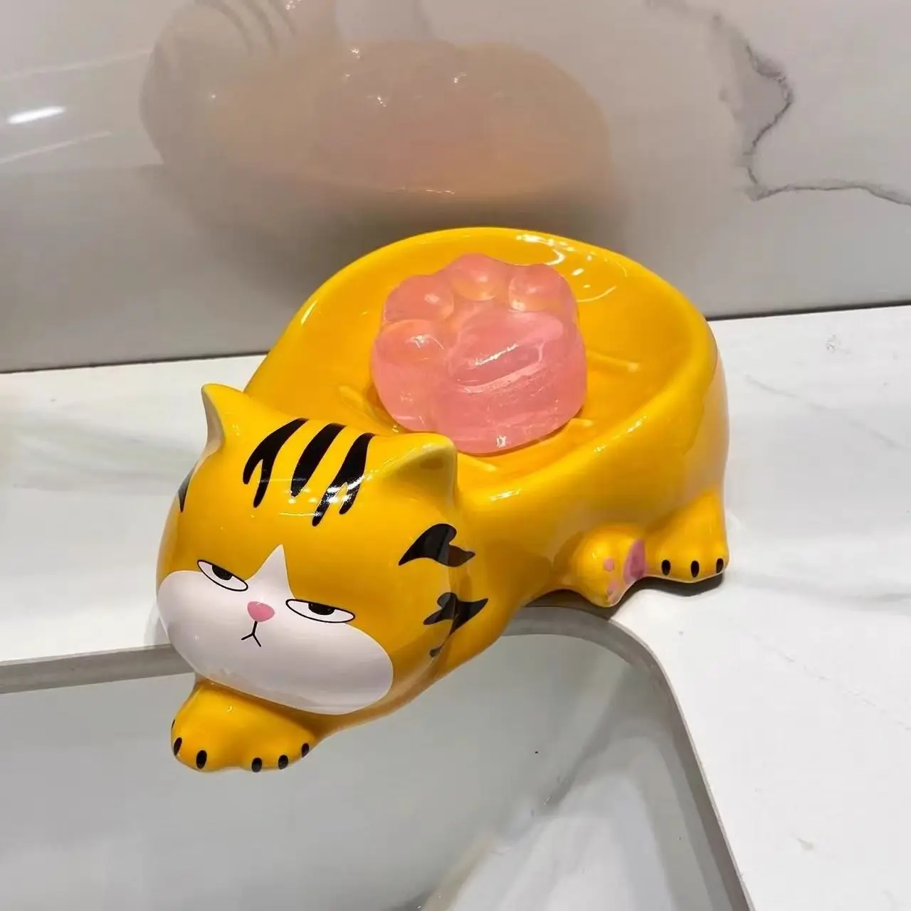 Orange/Gray Cartoon Cute Cat Bathroom Soap Holder with Drain Water Soap Box Soap Storage Case Container Bathroom Accessories