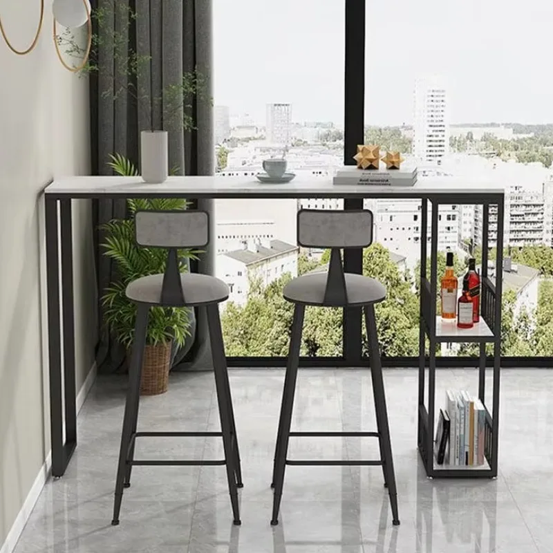 Long Rectangle Metal Kitchen Restaurant Marble Bar Counter