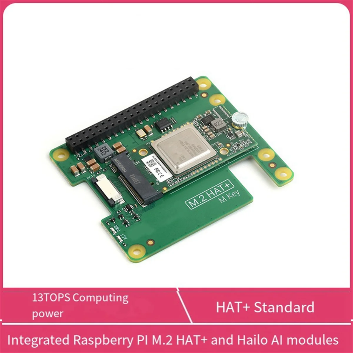 Kit M.2 HAT + Hailo Al treatmuqueuse pour Raspberry Pi 5 AI, 13 TOPS, PCle Gen3, Linux, Windows