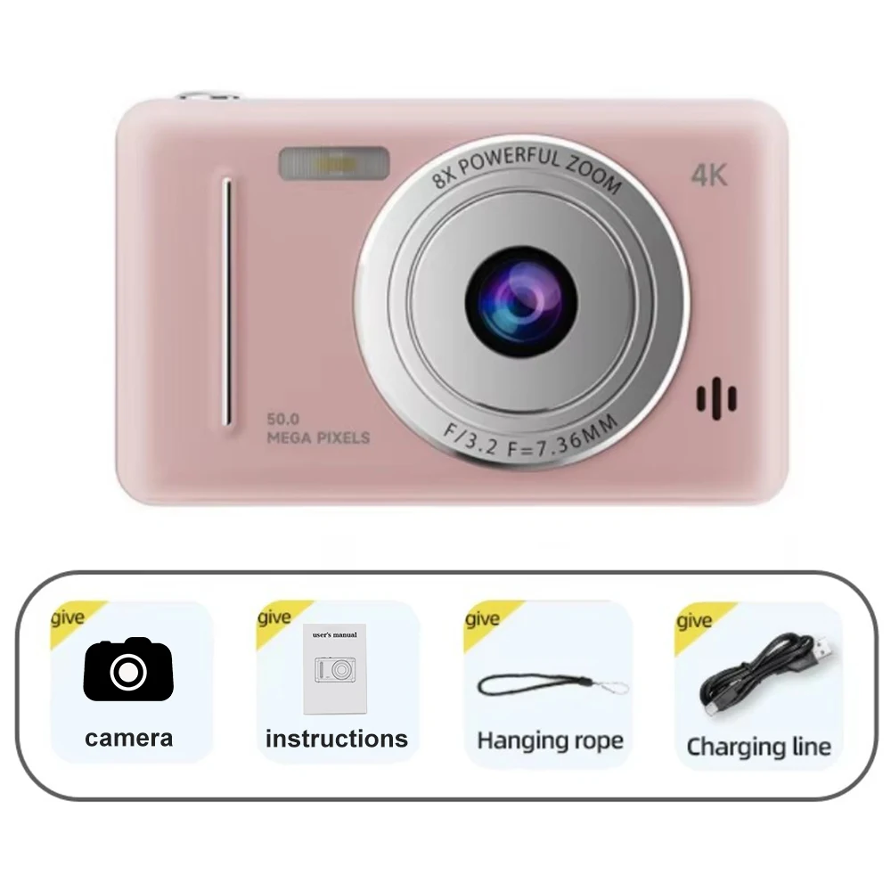 Caméra numérique 4K IPS HD 50MP CCD 2,4 pouces avec autofocus, caméscope pour vlogging et étudiants,