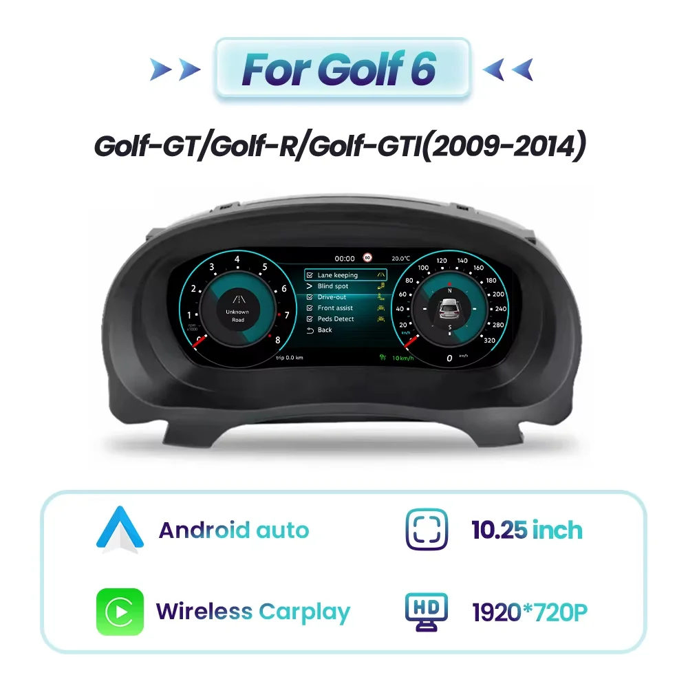12,3 inch LCD digitaal dashboardcluster voor VW Golf 6 7 MK7 Passat B6 B8 B7 US-versie draadloze CarPlay Android Auto instrumentenpaneel