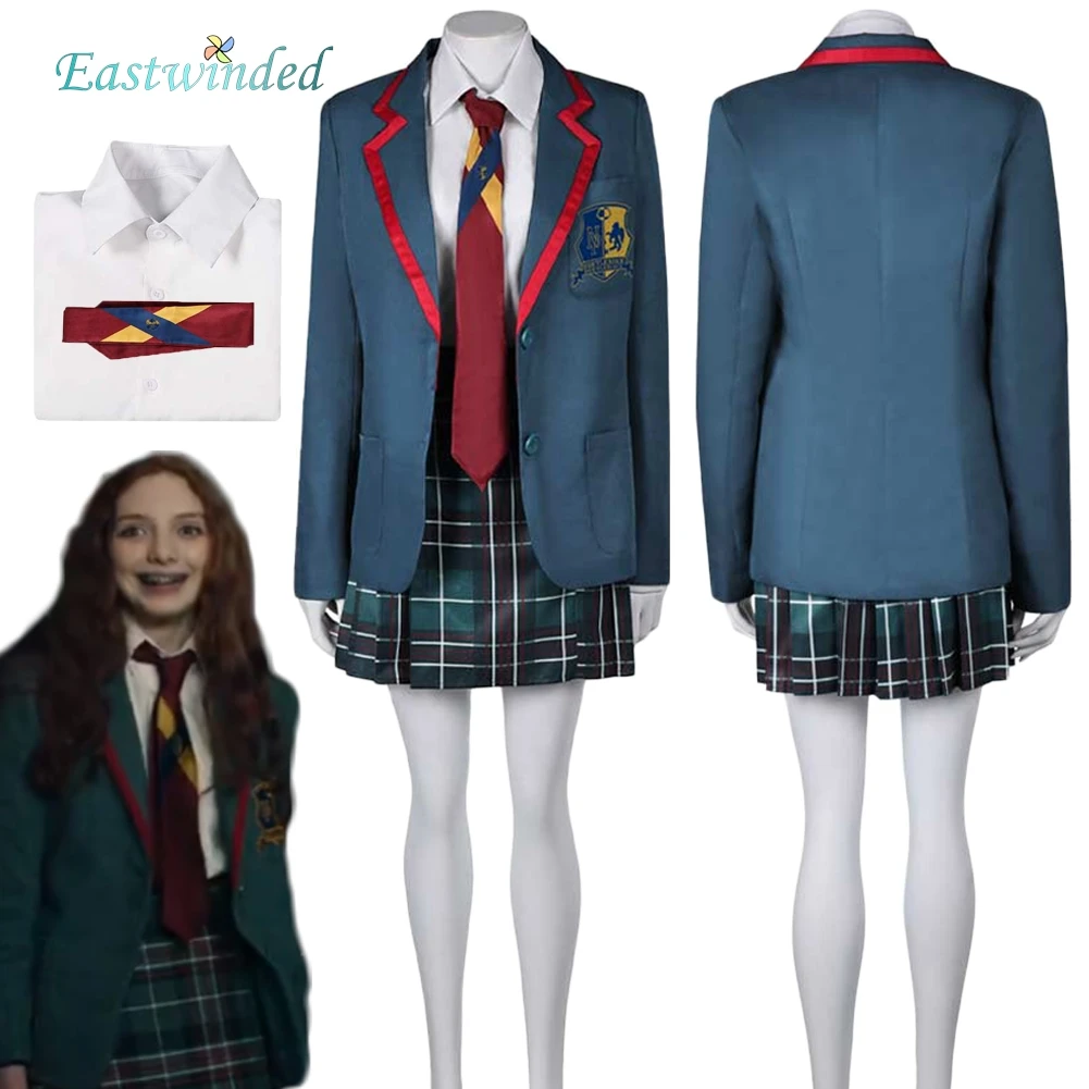 فيلم الحشرات السائل أستريد ديتز تأثيري زي مدرسي مجموعة سترة خضراء تنورة وتتسابق قميص أبيض التعادل النساء حفلة الهالوين