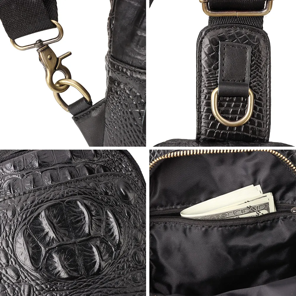 GZCZ Classic Crossbody Bag For Men Layer Leather Crocodile Pattern Chest Bag Retro Mobile Phone Bag Outdoor Travel Bag