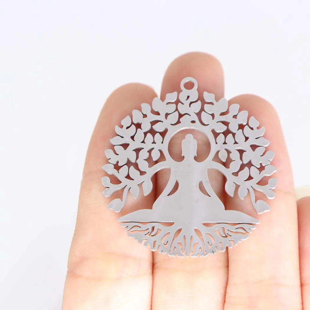 New fashion stainless steel hollow life tree Yoga meditation Big pendant DIY necklace bracelet Keychain pendant accessories