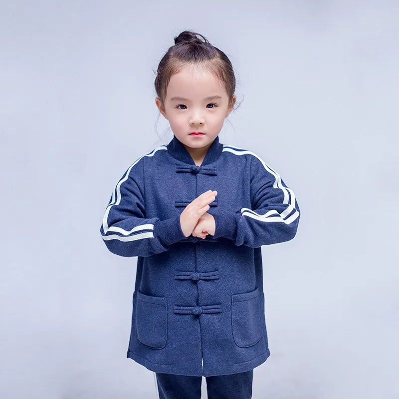 Kids Fleece Thickened Chinese Style Wushu Uniform Tai Chi Martial Arts Training Suit For Boys Girls