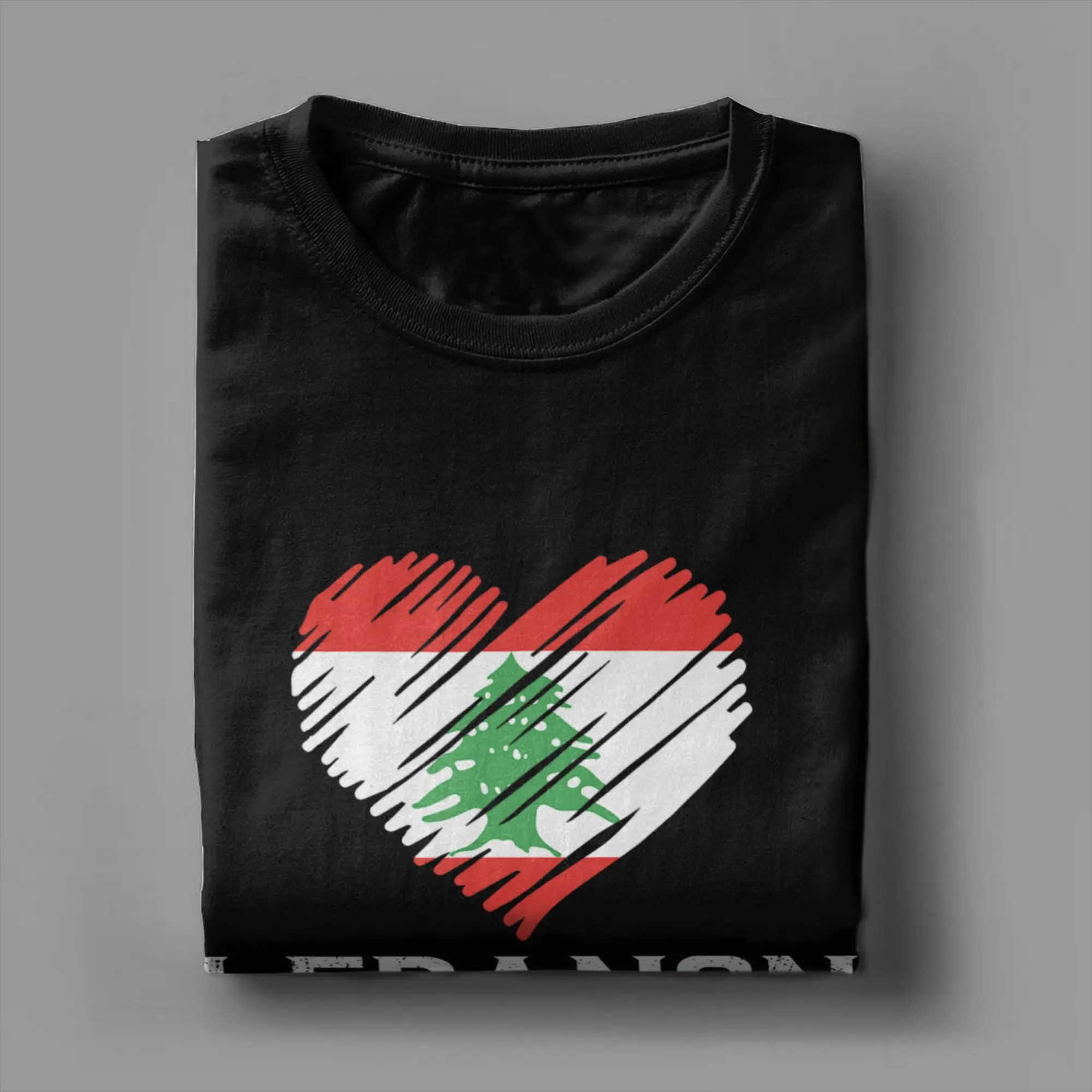 Men's Lebanon Flag Heart T-Shirts  Cotton Clothing Summer Awesome Short-Sleeved T-Shirt O Neck Fashion Tee Shirt