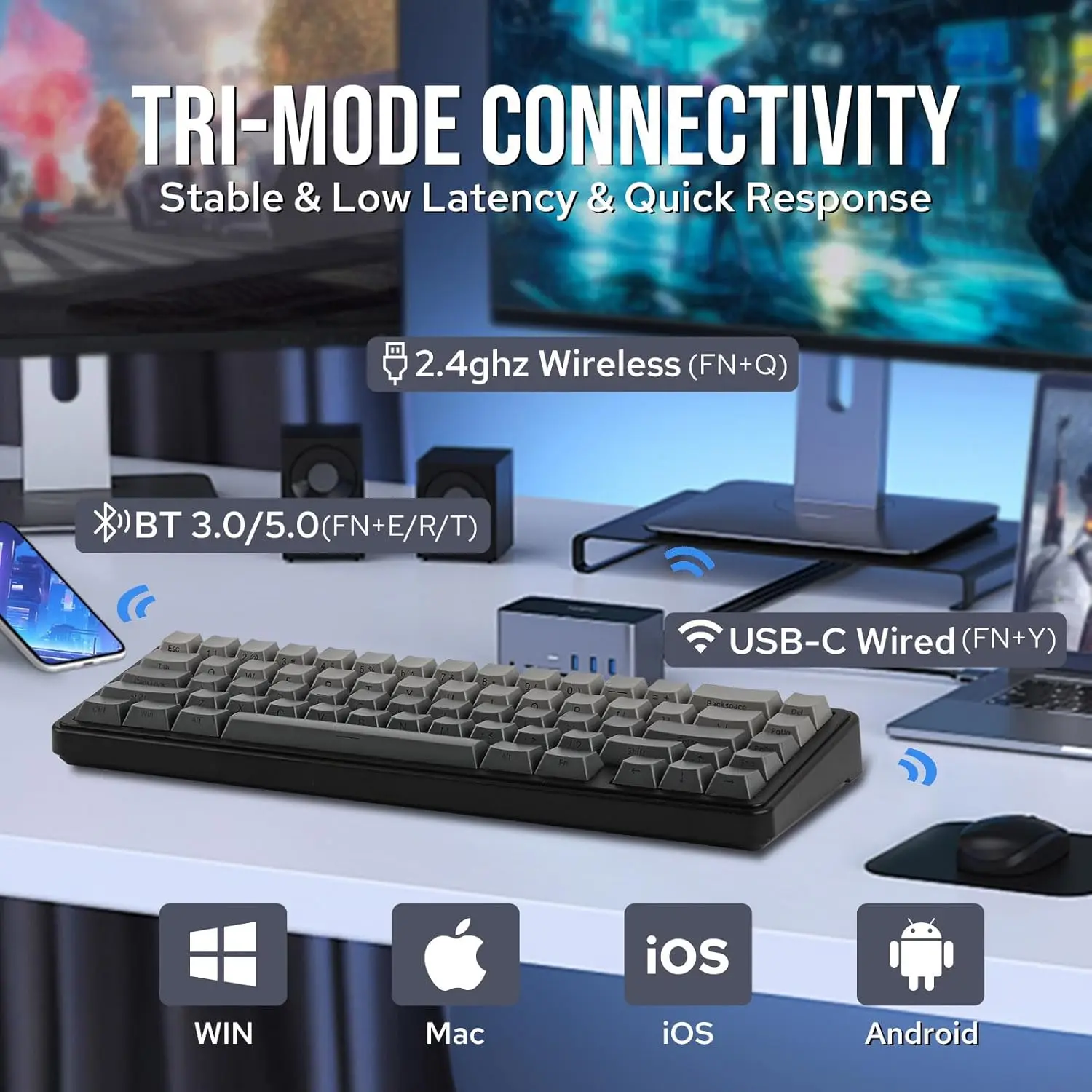 Aula F65 65% لوحة مفاتيح ميكانيكية لاسلكية RGB بإضاءة خلفية قابلة للتبديل السريع لوحة مفاتيح ألعاب مخصصة 3 أوضاع مع حشوة خمس طبقات #2