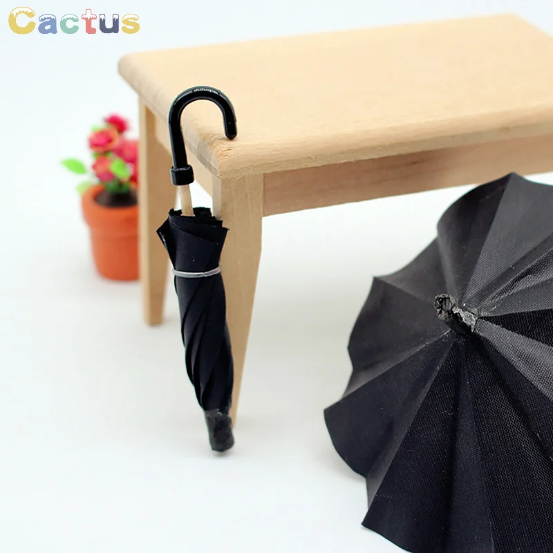 1:12 Dollhouse Miniature Simulation Mini Black Umbrella Model Toys Accessories Decoration Retro Miniature Scene Ornaments