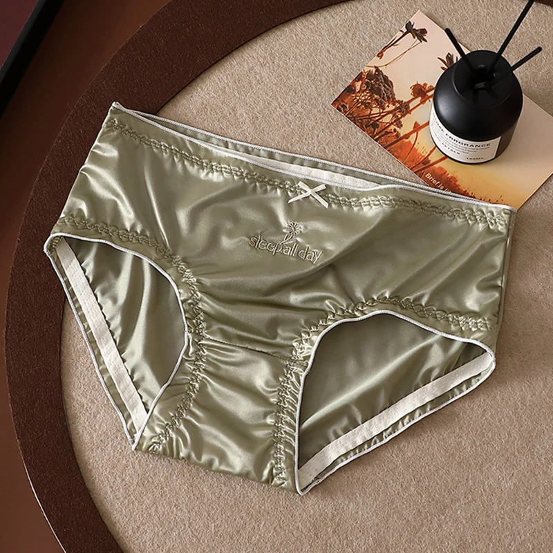 Frauen Sexy Milch Seide Satin Glatte Atmungsaktive Höschen Nahtlose Niedrige Taille Unterwäsche Solide Hohe Elastizität Weiche Breifs