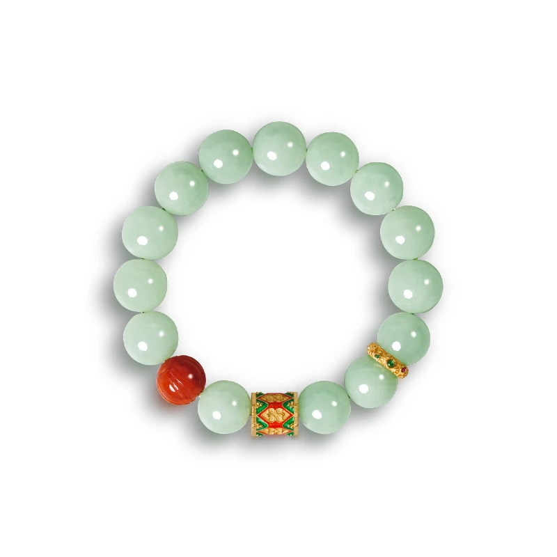 

Natural Jade Bracelet For Women Sterling Silver Plated 18K Gold Enamel Red Agate Bead Meditation Healing Cure Wealth Luck Chakra