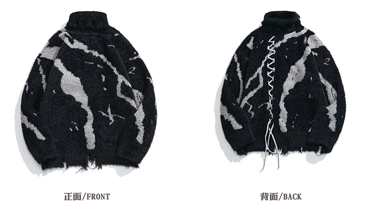 เสื้อสเวตเตอร์ไหมพรมคอวีทรงหลวมสไตล์ดาร์คแฟชั่นสำหรับผู้ชาย ดีไซน์สตรีทสุดฮิตประจำฤดูใบไม้ร่วงและฤดูหนาว ลดราคาพิเศษ