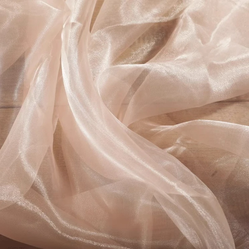 

Light Pink Tulle Reflective Fabric Handmade Sewing High Shine Wedding Dress Designer Craft Material Iridescent Sheen Decoration