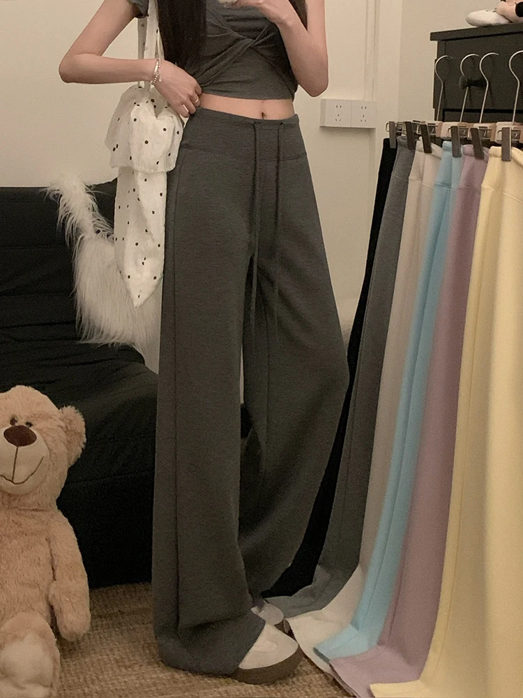 بنطال ذو قصة أرجل واسعة Y2K جلد نسائي شتوي مبطن بالقطيفة مرقع على طراز الكشمير مبطن بالصوف بطبقات مزدوجة دافئة مكتب مريح