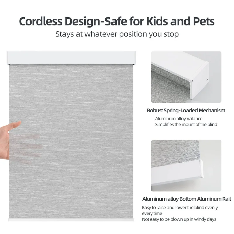 100%Blackout Cordless Roller Blinds Darkening With Valance Free Stop Children Safety Manual Roller Shades For Custom Window
