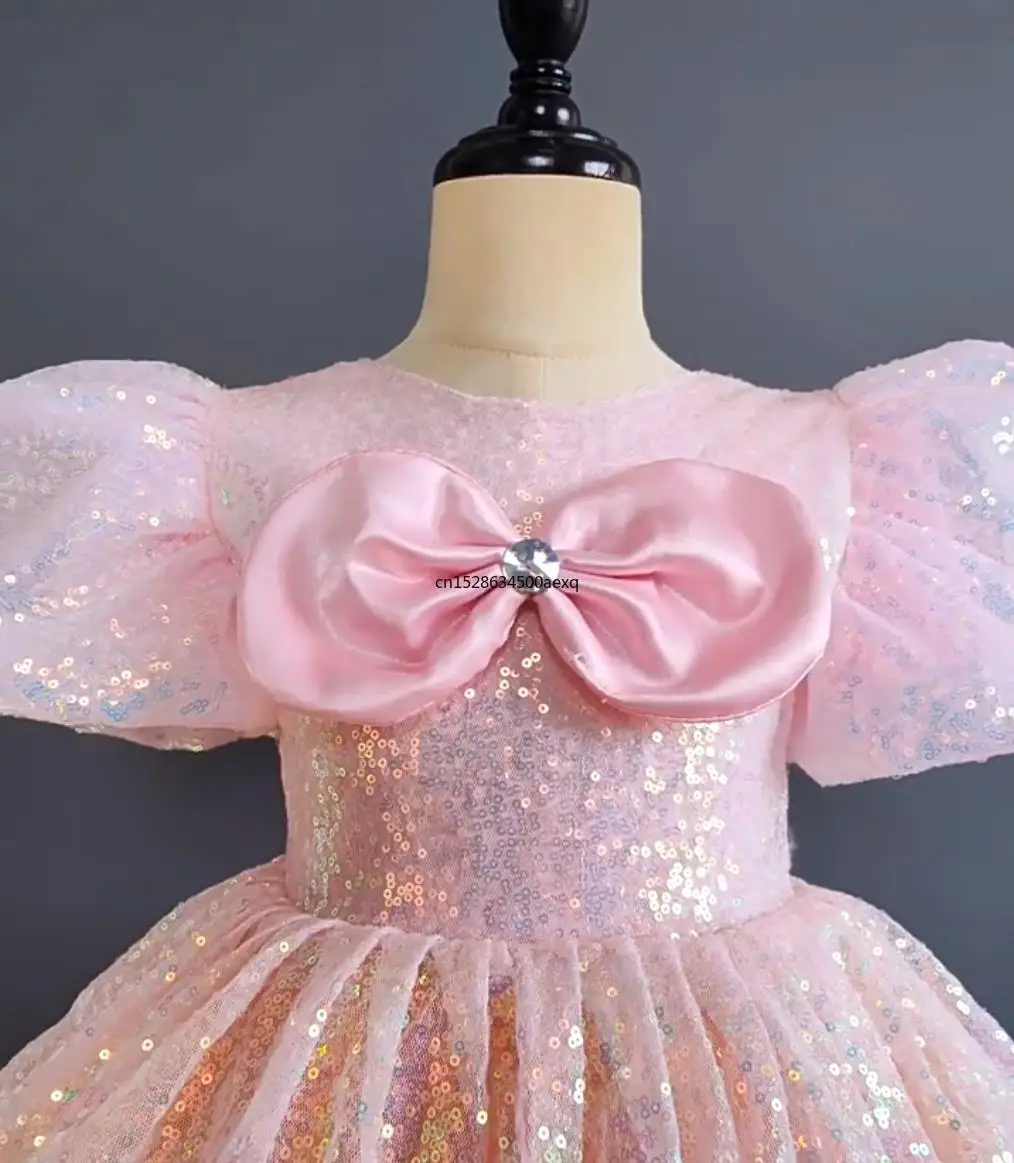 Vestido tutu dança moderna lantejoulas para meninas, manga bolha, performance infantil, roupas de salão, vestido princesa, fantasias de dança