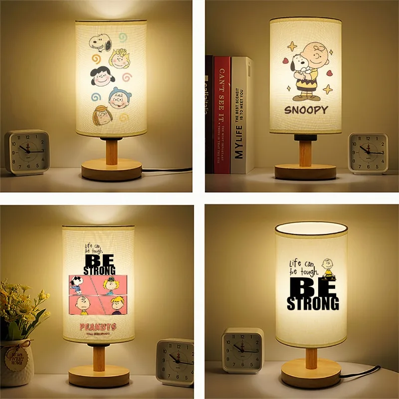 

Snoopy creative log button led bedside warm light table lamp student fabric table lamp simple personality ins night light gift