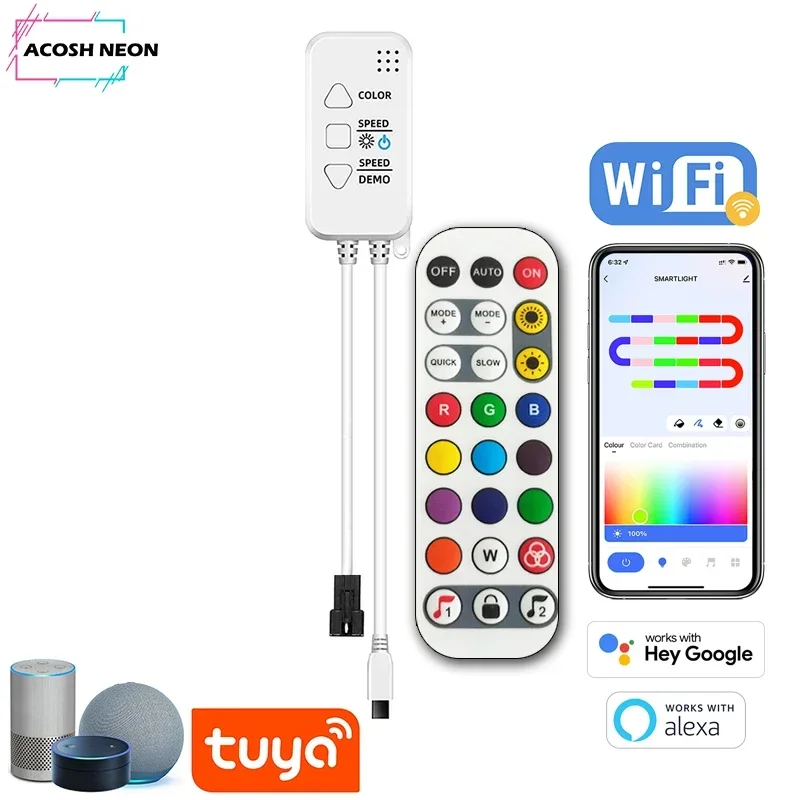 TUYA Addressable Controller With 24Keys Remote Control RGBIC Smartlife RGBIC LED Strip Controller Chase effect Work With Alexa