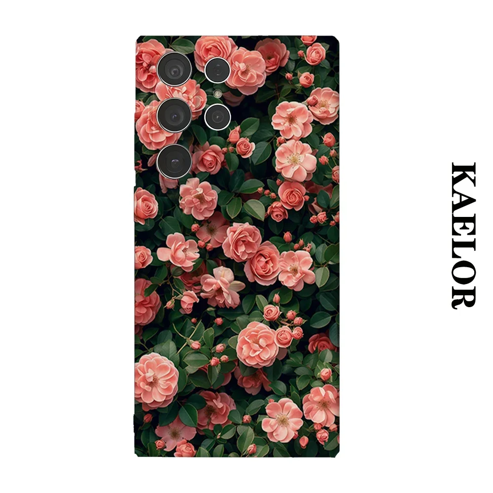Pink Rose Garden Durable Shiny Double-layer Case for Samsung S26 Ultra S25 S24 S23 Plus Anti-drop Scratch Resistant Cover