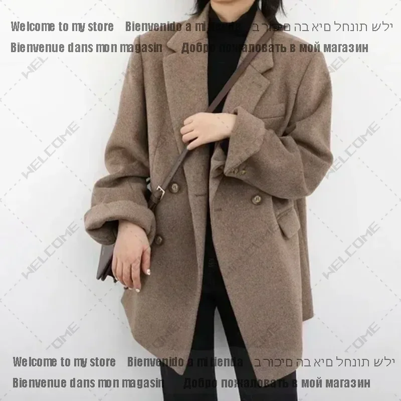 Women's Overcoat Office Lady Tops Autumn Winter Women Wool Blend Coat Solid Mid Long Woolen Blazer Thick Warm Blouse