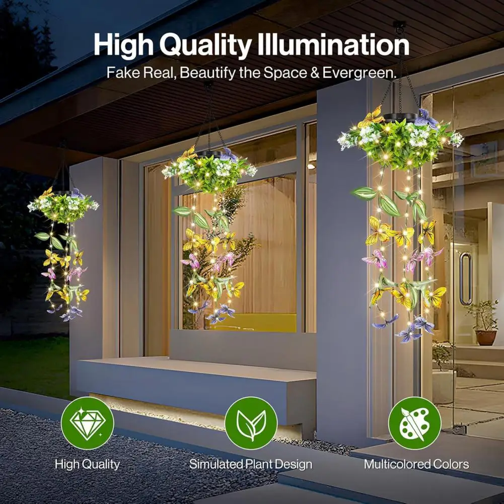 Outdoor Solar Lanterns Decorative Patio Solar Butterfly String Lights Waterproof Outdoor Hanging Lanterns Dusk-to-dawn for Patio