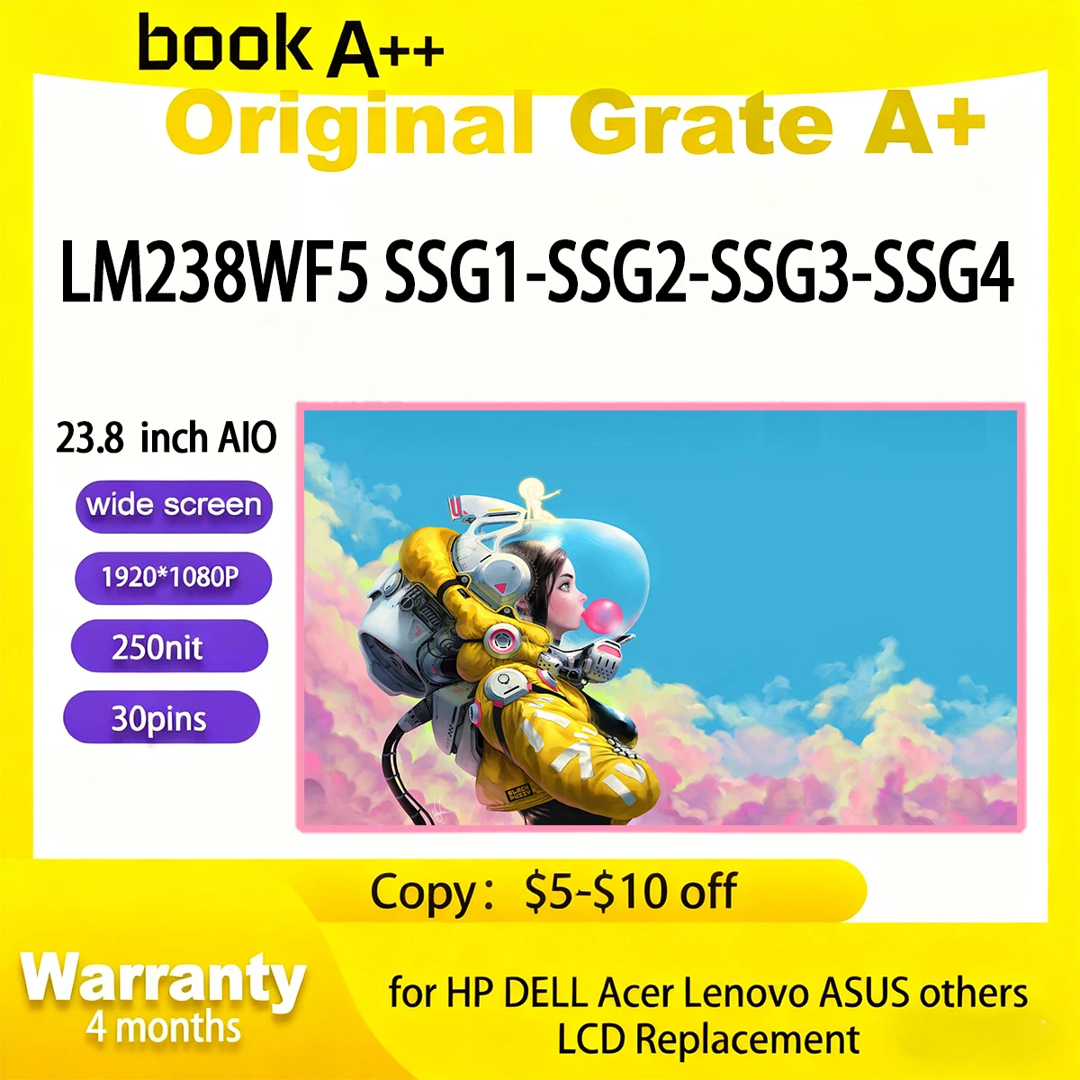 

Оригинальный новый 23,8-дюймовый ЖК-дисплей FHD LM238WF5 SSG1 LM238WF5 SSG2 LM238WF5 SSG3 LM238WF5 SSG4 для универсальных машин 1920*1080