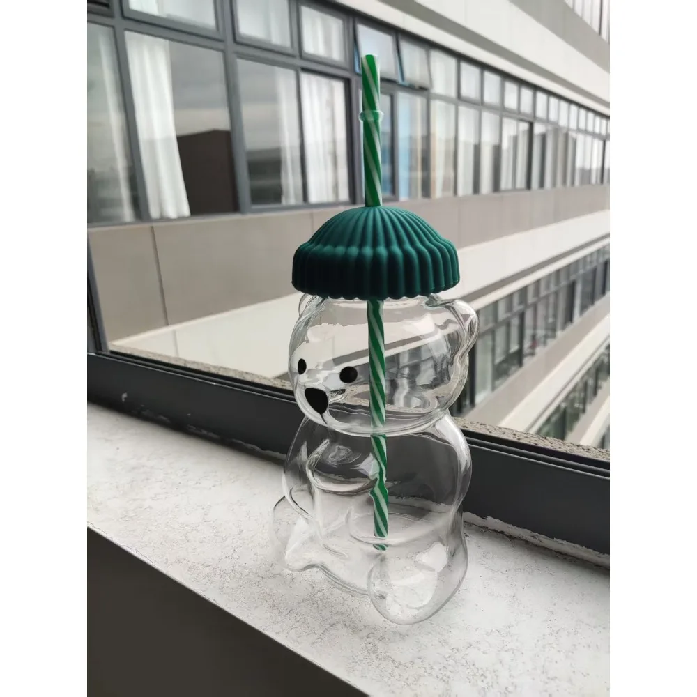 2025 nouvelle Taza de Oso Lindo, ustensiles durables et pratiques pour café, bière, vin et boissons à Cocktail, tasse en verre de paille d'ours mignon