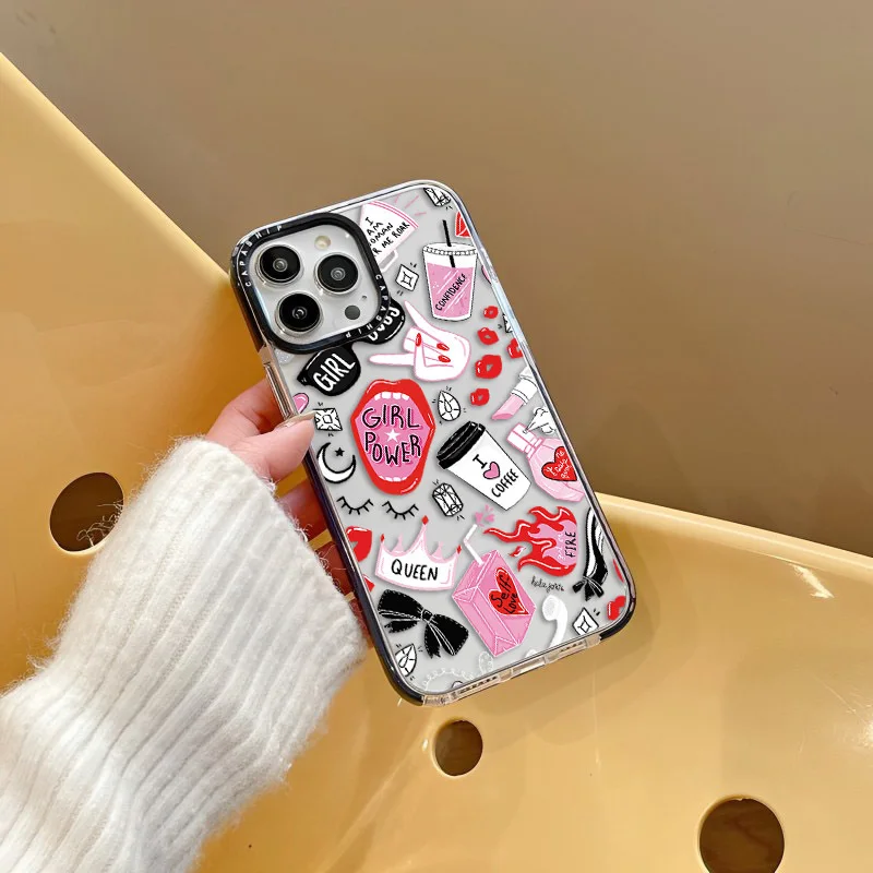 Lips Flame Diamond Bow Crown Case For iPhone 16 15 14 13 12 11 Pro X XS XR Max 7 8 Plus SE 2022 Soft TPU Shockproof Back Cover