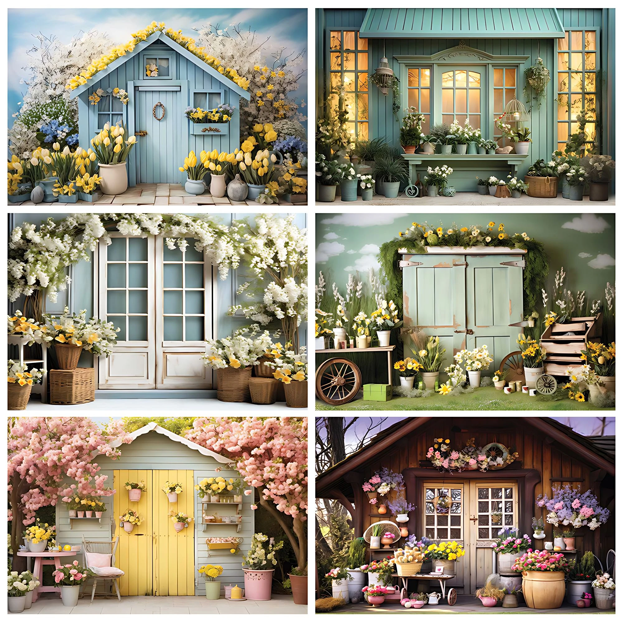 

Spring Garden Flower House Background Girl Child Birthday Party Cake Smash Portrait Photography Backdrops Photo Studio Props